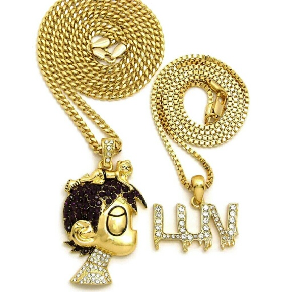 New 14k Lil Uzi Vert 3 piece Hip Hop Pendant Chain Set Gold Plated